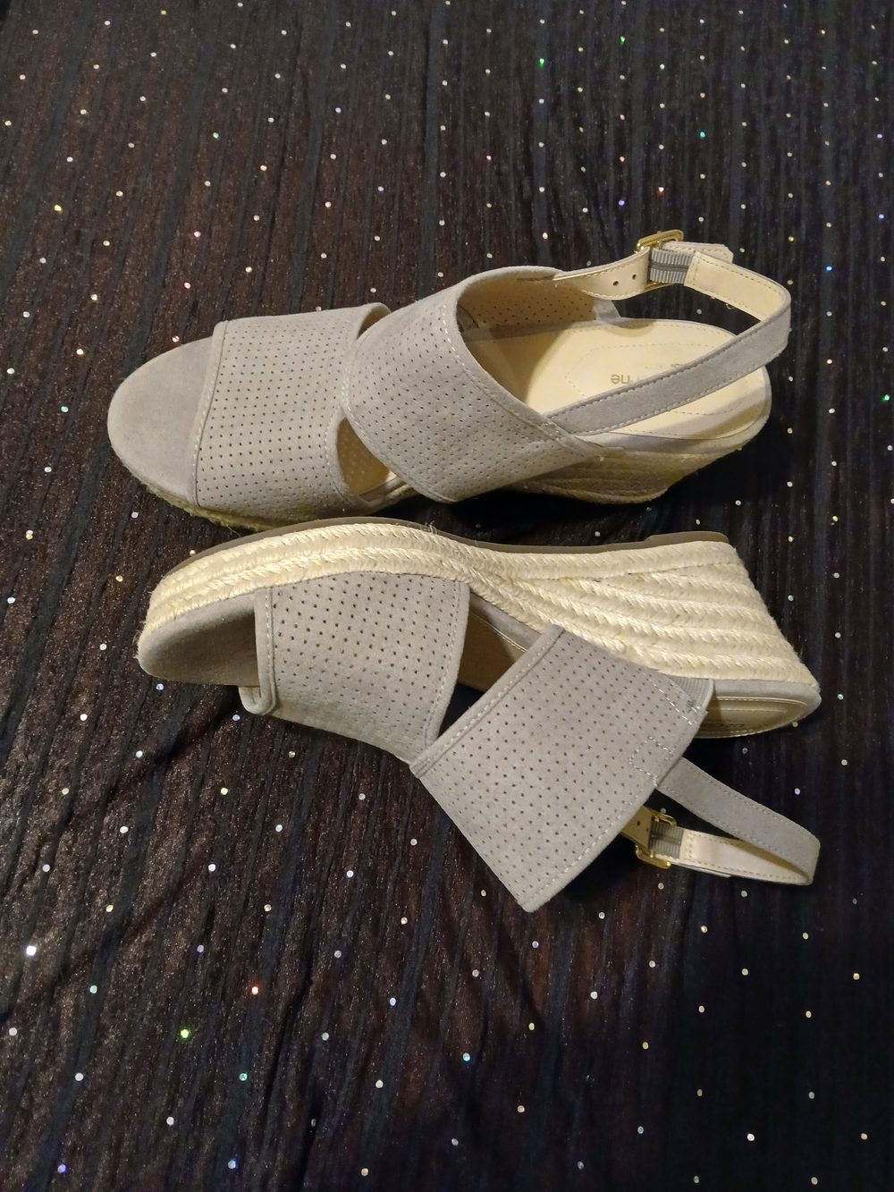 Liz Claiborne Women's Espadrille Wedge Sandals - Neutral Suede Slingback